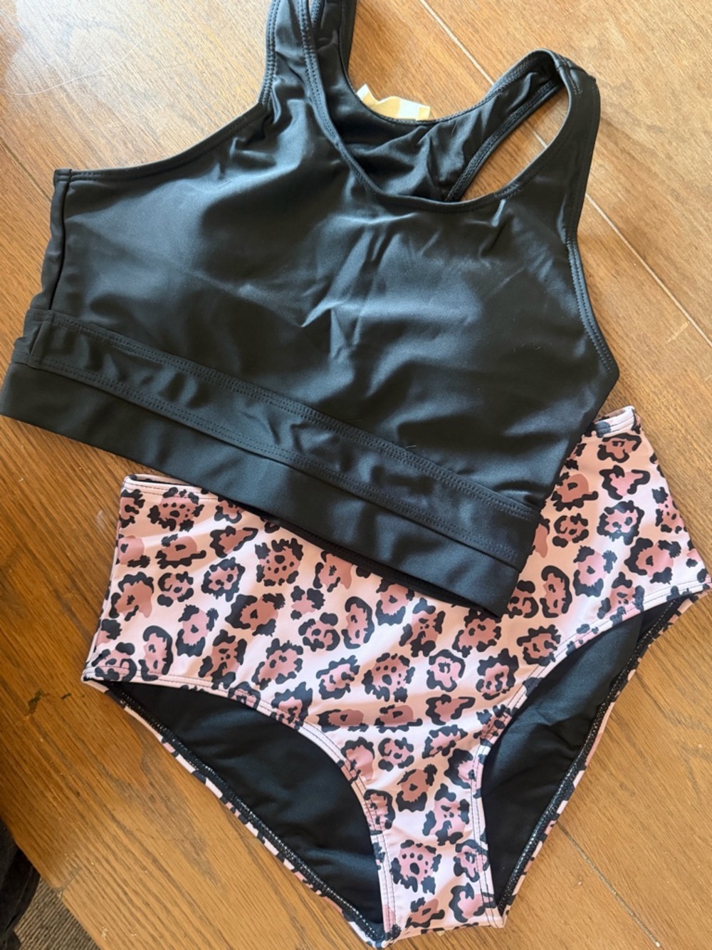 Women’s Black & Pink Leopard High-Waist Swim Set